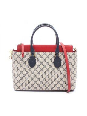 Gucci Handbag GG Supreme 2-Way Red Navy Ivory Leather Small Tote